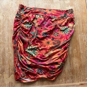 FREE PEOPLE Womens Orange Stretch Ruched Floral Short Tulip Skirt XL